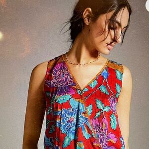 Anthropologie Red Floral Blouse